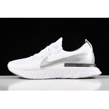2020 Nike React Infinity Run Flyknit White Metallic Silver CD4372-101 Shoes